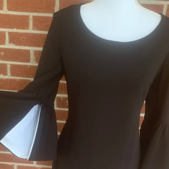 Calvin Klein Black dress with bell sleeves lined in white - Picture 2 of 6